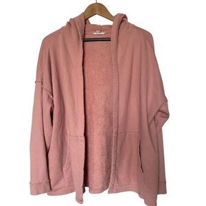 EILEEN FISHER Cardigan Large Organic Cotton Hoodie Sweater Open Front‎ Peach